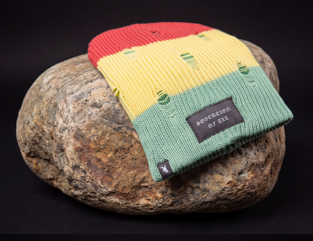 REMAIN  BEANIE —DISTRESSED  RED/YELLOW/SAGE