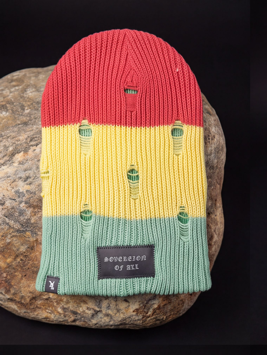 REMAIN  BEANIE —DISTRESSED  RED/YELLOW/SAGE