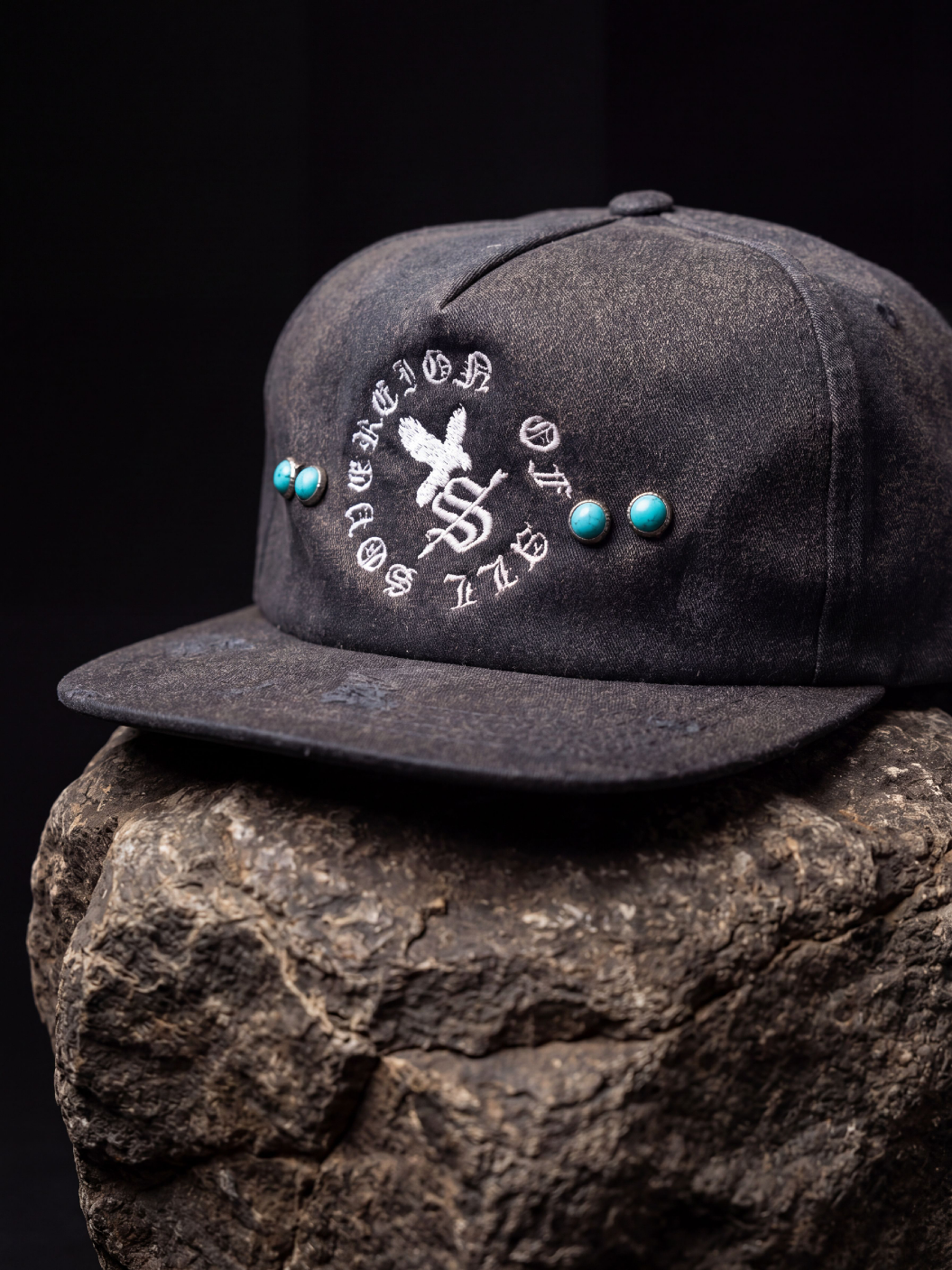 CIRCULAR HAWK CAP —  STONE BLEACHED BLACK