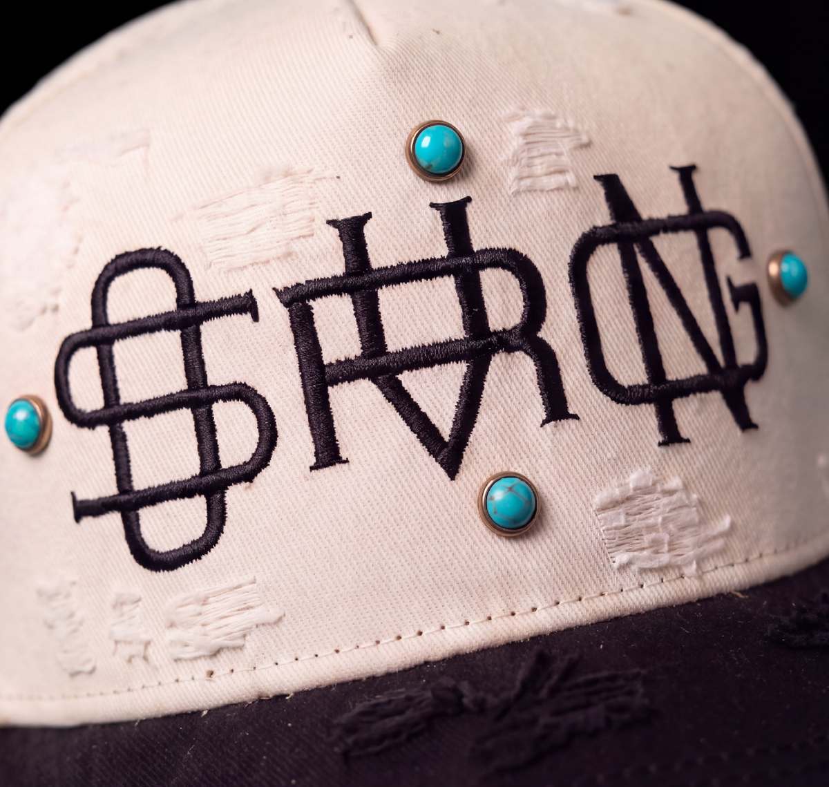 SOVRGN MONOGRAM CAP — DISTRESSED STONE BONE/BLACK